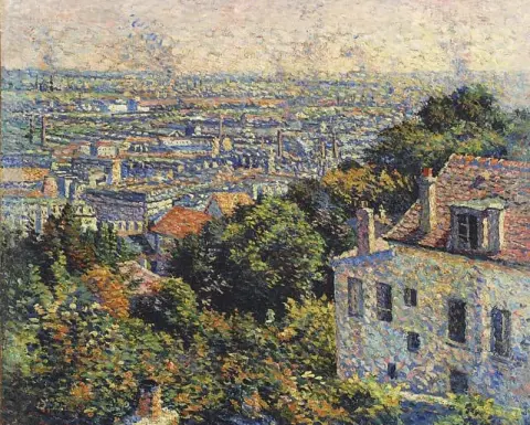 从柯罗街 (Rue Corot) 眺望蒙马特圣丹尼 (Saint Denis)，1900 年