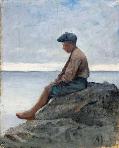 Jongenszitting op het strand