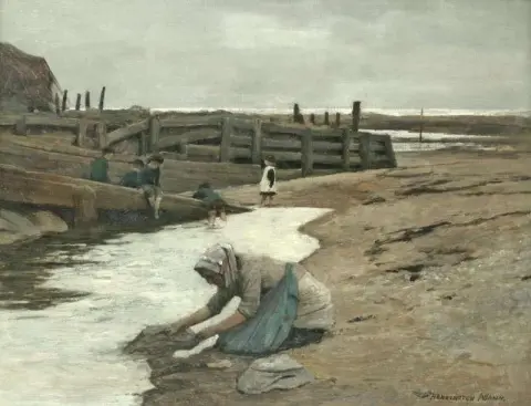 A Woman Washing Clothes In A Pool Probably Staithes Yorkshire 1936