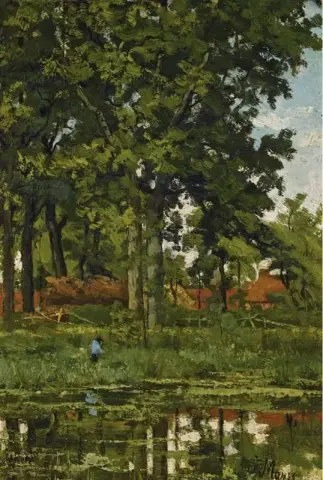 Een figuur in een bosrijk landschap