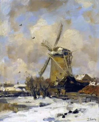 Een windmolen in een winterlandschap, 1888