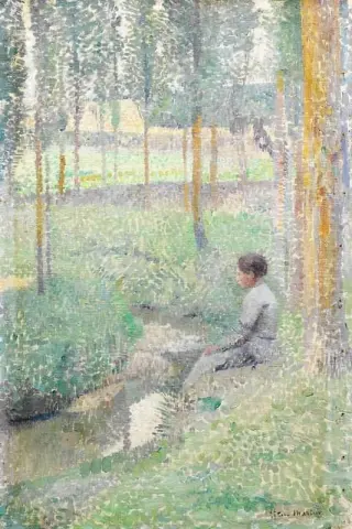 Nainen istuu puron rannalla noin 1894