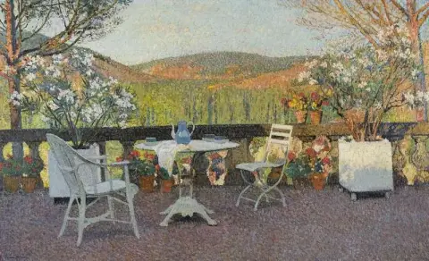 Teehetki Marquayrolin terassilla noin 1930