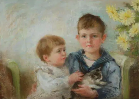 Мальчик и ребенок с котенком, возможно, 1889 г.