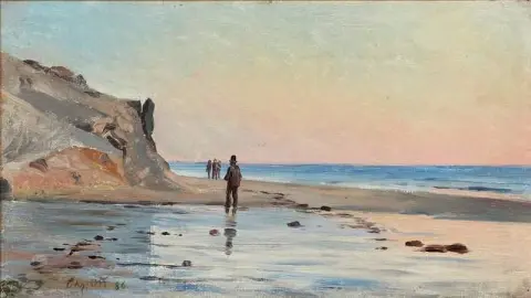 夕阳下海滩上的人们 1886