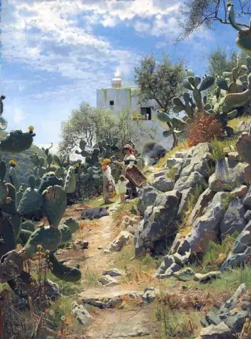 中午在卡普里岛仙人掌种植园 1885