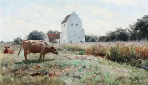 丹麦风景与 Tranebjerg Kirke Samso 1927