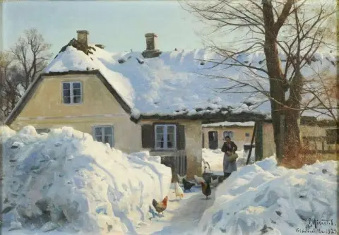 雪地里喂鸡 1929