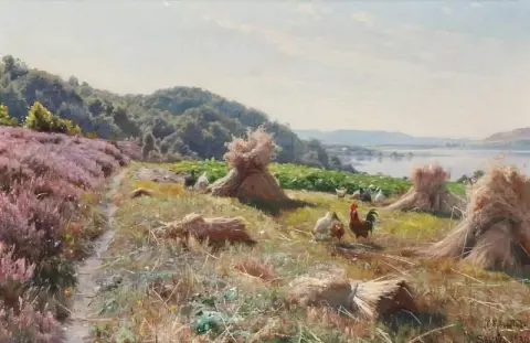 索基勒附近的风景，玉米地里有母鸡，1930 年