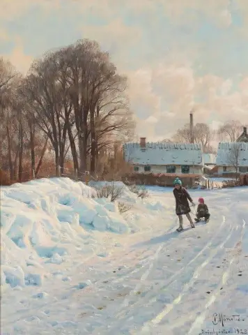 冰雪路上的儿童雪橇 1928