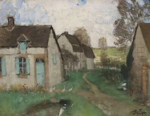 Thatched Cottages With Tourquois Windows and Shutters