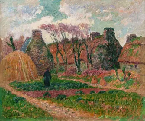Huisjes met rieten daken in de herfstkleuren van Bretagne, 1899