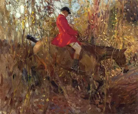 En jägare närmar sig ett dike 1908