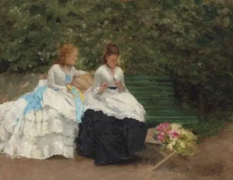 Suzanne E Madeleine Boussod Su Una Panchina em Giardino Ca. 1874