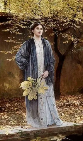 Nainen sinisessä kastanjapuun vieressä 1909