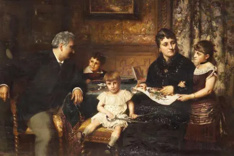 Retrato de uma família reunida em torno de uma mesa, 1881