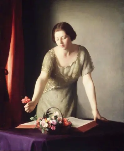 Meisje dat bloemen arrangeert, ca. 1921