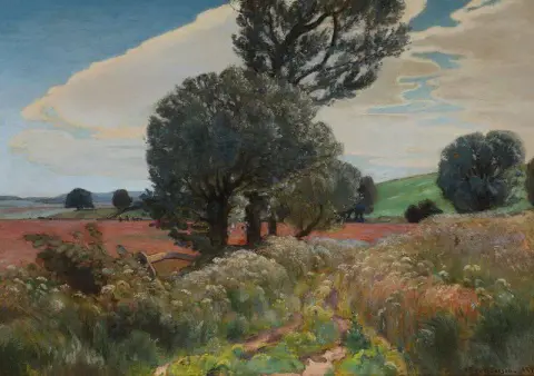 Een overwoekerd pad dat zich een weg baant door de velden, zomer 1892