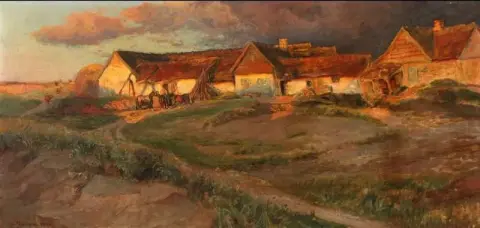 Achter de boerderij. Avondzon In September