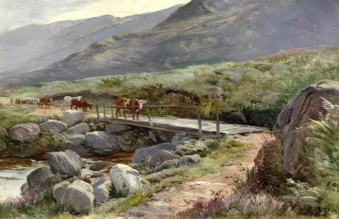 Bestiame in roaming nella campagna gallese 1869