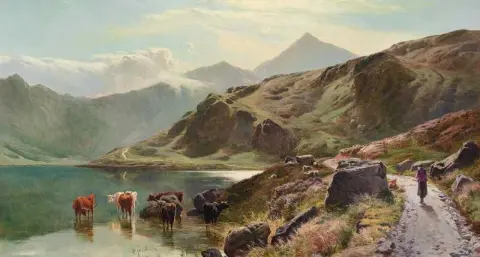 Abbeveraggio del bestiame vicino a Snowdonia 1873