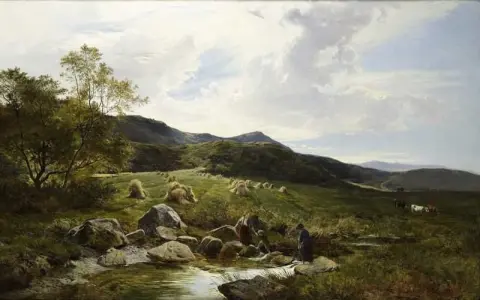 溪边儿童嬉戏风景 1860