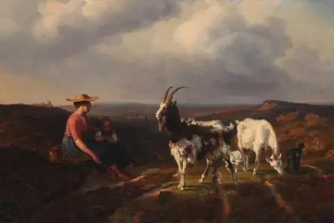 Moor Landscape With Mother And Child Tending Goats 1847