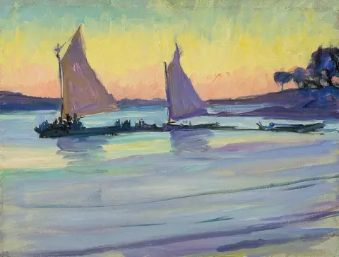 Barcos en el amanecer del Nilo 1905-15