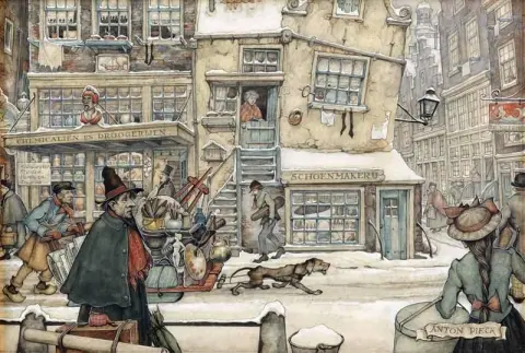 A Bustling Street In Winter