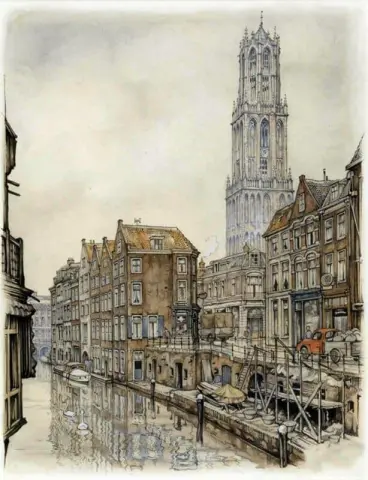 乌得勒支 Oude Gracht Met Domtoren 日历插图 1962 年