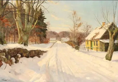 Uma estrada secundária ao sol em um dia de inverno
