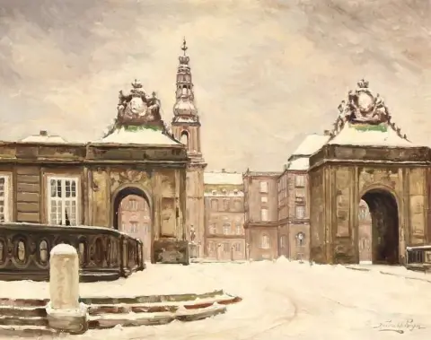 Uma vista para a parte de trás do Castelo de Christiansborg em Copenhague