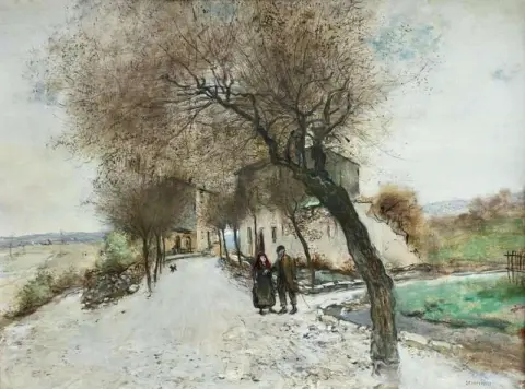 Figuren in een dorpsstraat ca. 1890