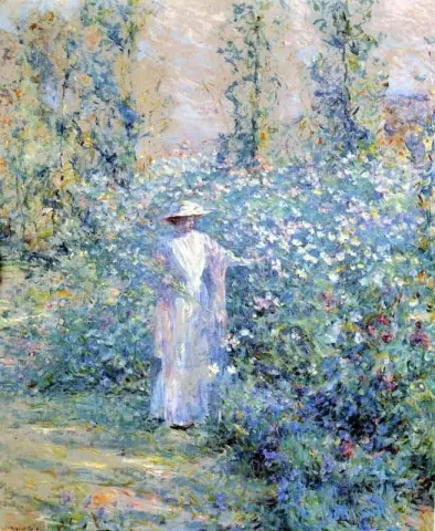 No jardim de flores, por volta de 1900