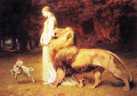 Una och lejonet från Spenser S Faerie Queene 1880