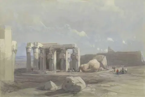 Fragmenten van een kolossaal standbeeld in het Memnonium Thebe, 1838