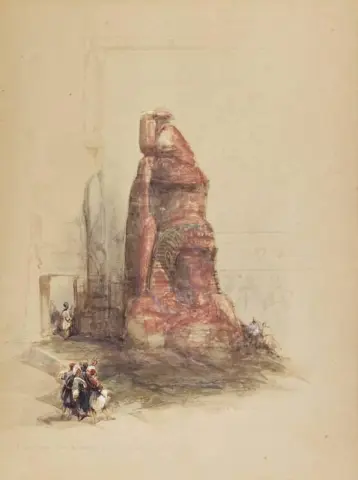 拉美西斯二世的两座巨大雕像之一。卢克索神庙入口 1838