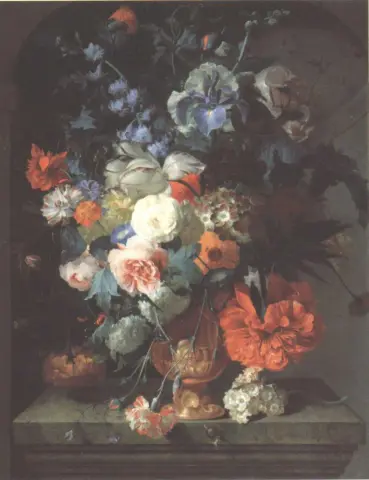 「壁龕の棚に花瓶を置いた静物画」