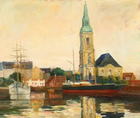 A View From Copenhagen Harbor Towards Christians Kirke