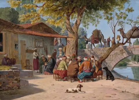 Scene Of Public Life In The Orient. At The Caravan Bridge In Smyrna