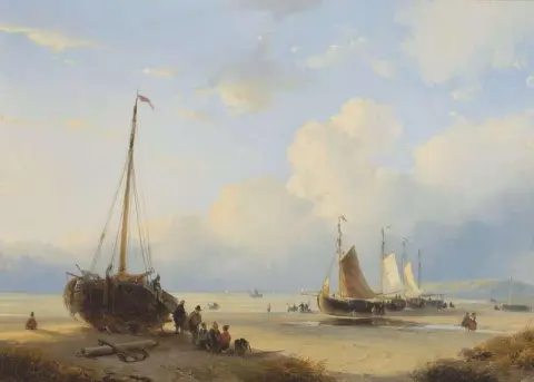 Рыбаки с выброшенными на берег судами 1845