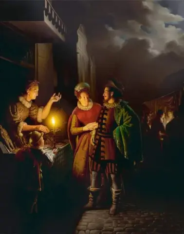 Un vendedor de pan de jengibre a la luz de las velas 1838