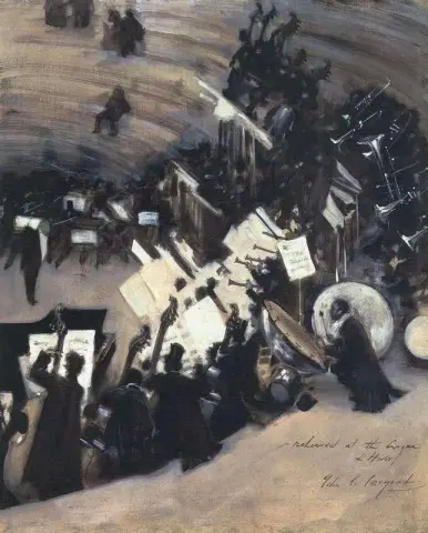 帕斯德卢普管弦乐团在 Cirque D Hiver 排练，约 1879-80 年
