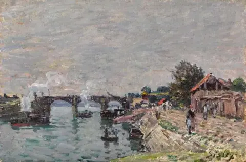 塞纳河在塞夫尔比扬古桥，约 1877 年