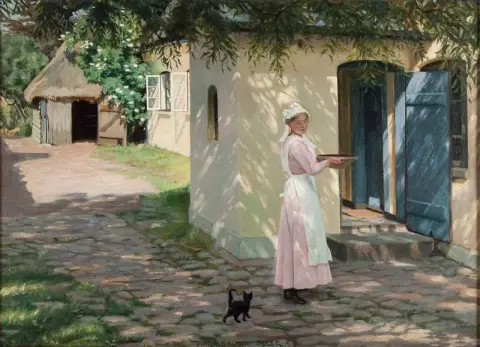 阳光明媚的农场里的女人 1916