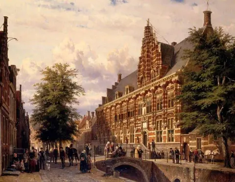 Gezicht Langs Turfmarkt Te Leeuwarden Met Rechts Kanselarij Gebouw 1873 г.