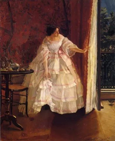 Lady At A Window Feeding Birds Ca. 1859