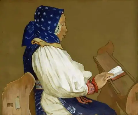 一名斯洛伐克妇女在祈祷 Vazcecz 匈牙利 1907 年