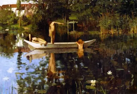 목욕하는 사람들, 1882년경