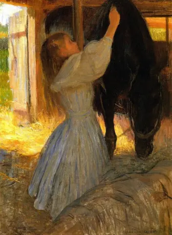 Child Grooming A Horse Ca. 1896